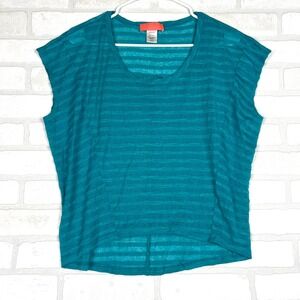 Soul Cake Womens Emerald Textured Knit Scoop Neck Cap Sleeve Top Small